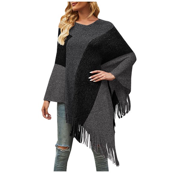 Aoochasliy Winter Scarfs Christmas Clothes Women's Trendy Casual Comfortable Contrasting Colors Cloak Knitting Wraps