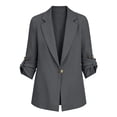 thumbnail image 5 of Busydd Rolled Sleeve Blazers for Women Fashion Formal Single Button Closure Solid Color Suit Jackets 3/4 Length Sleeve Lapel Business Suits S, 5 of 9
