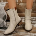 thumbnail image 2 of UngA Womans Boots Chunky Low Heel Riding Booties Motorcycle Biker Round Toe Fashion Buckle Western Booties Trendy Stylish Boots Women Mid Calf Beige,Size 8, 2 of 7