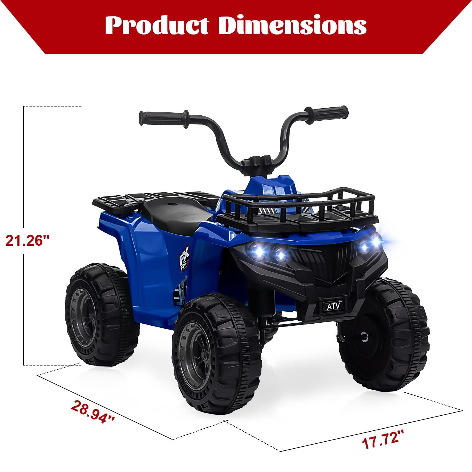Sakiyr 12V Kids Ride On ATV, Battery Powered Electric Vehicle with Led Light, 4-Wheeler Quad ATV Play Car 2 Speeds for Boys Girls