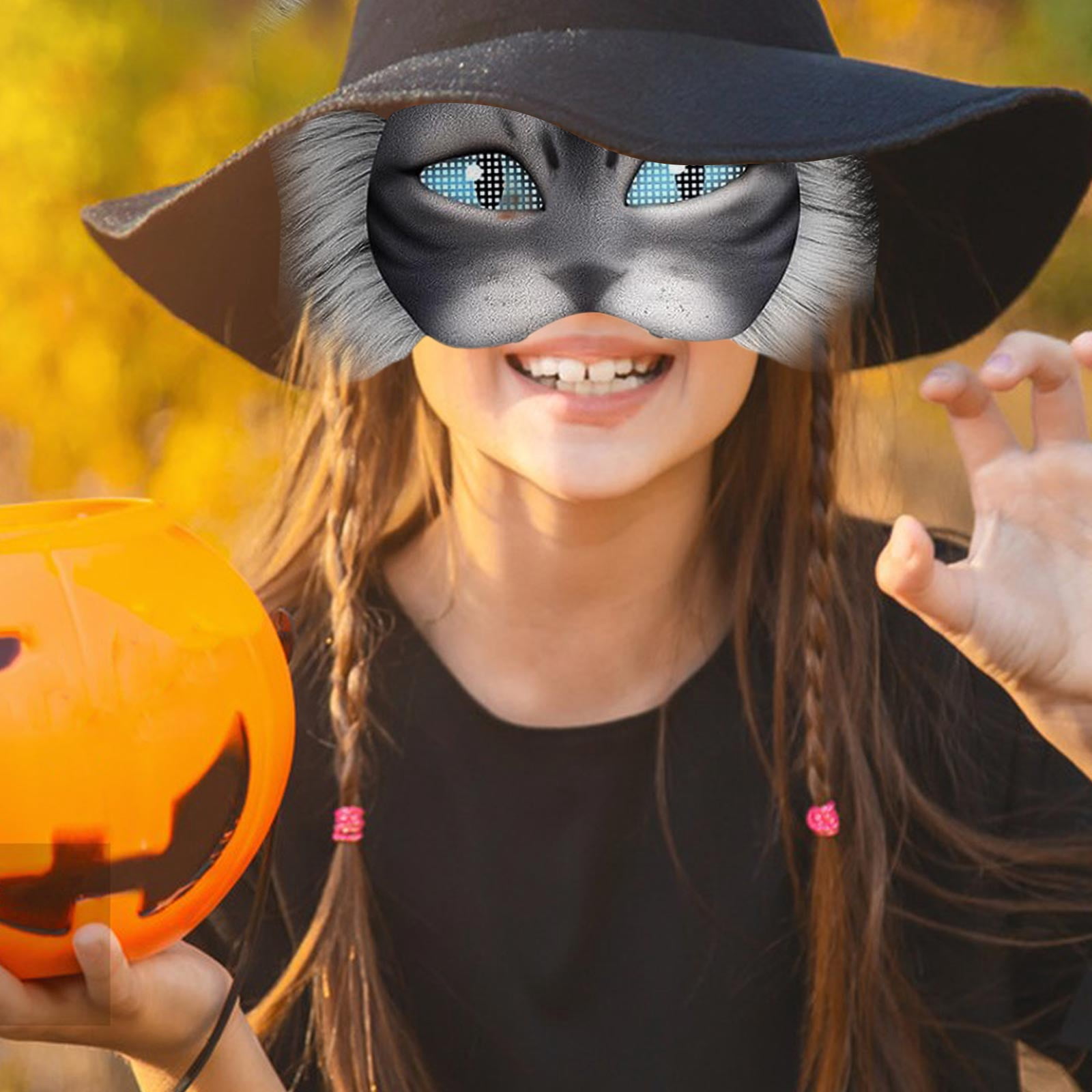 Zawus 6Pcs DIY Therian Mask Kit,Cat Masque DIY Set Paper Cat Masque with Eye Mesh Fur Unfinished Cat Masque for Kids Adults DIY Painting
