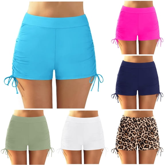 Women Swim Shorts Bikini Bottoms Full Coverage Light Blue Mid Rise Bikini Bottom Beach Swimwear