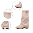 thumbnail image 3 of Women's Slouchy Mid Calf Boots, Buckle Decor Flock Stacked Low Block Heel Boots for Fall Winter Casual Wear, 3 of 7