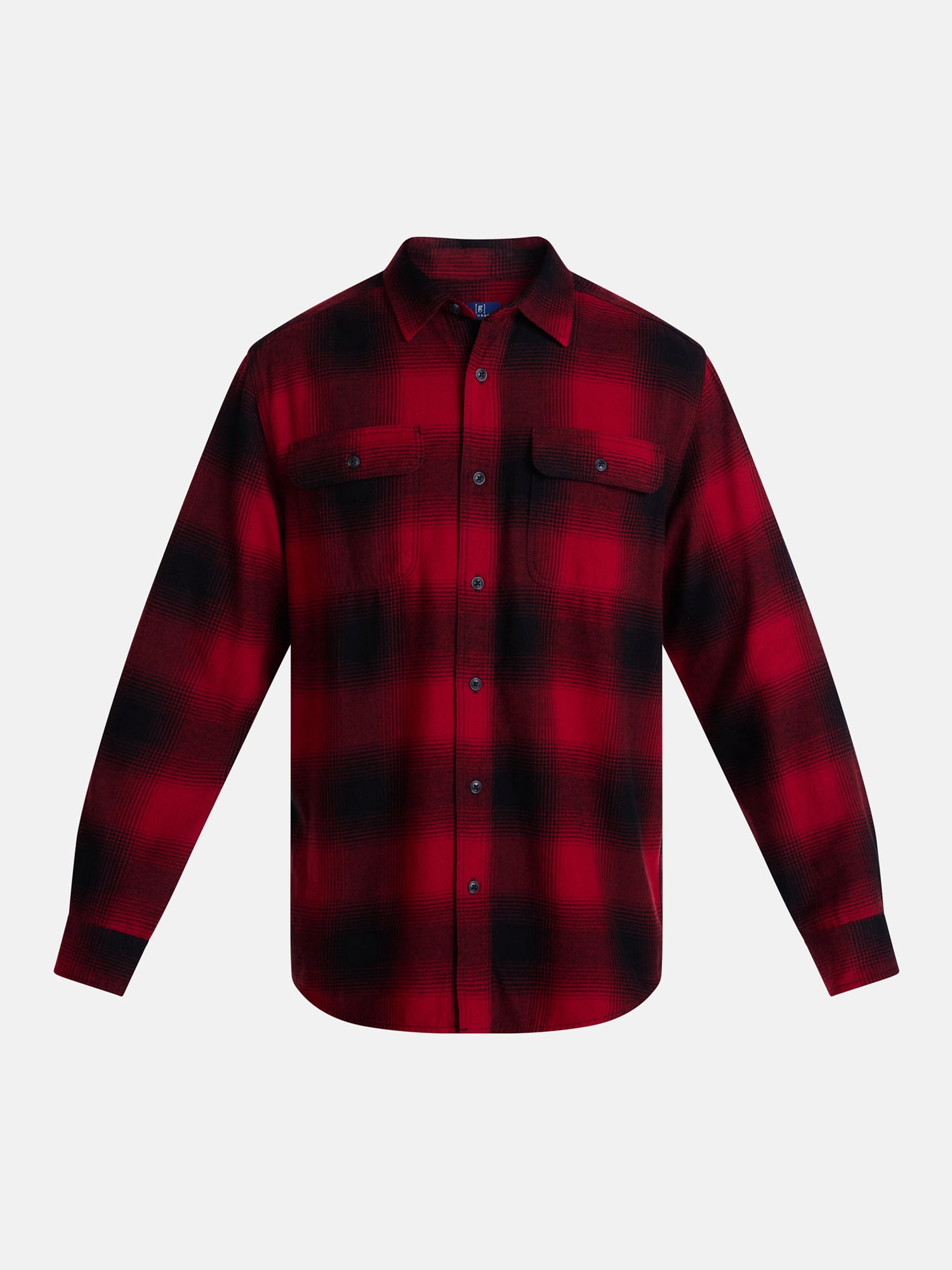 George Men's and Big Men's 100% Cotton Double Pocket Flannel Shirt, Sizes XS-3XLT