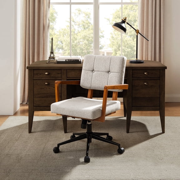 Art Leon Mid-Century Linen Swivel Desk Chair with Wheels, Adjustable Height & Tilt , Gray