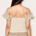 thumbnail image 6 of ClodeEU Women's Off Shoulder Ruffle Short Sleeve Blouse Tops Shirt Beige,Womens Plus S, 6 of 6