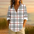 thumbnail image 5 of Womens Linen Dressy Blouses, Long Sleeve Shirts for Women Fall Lightweight Casual Plaid Printed Lapel V Neck T Shirts with Buttons S-3XL, 5 of 5