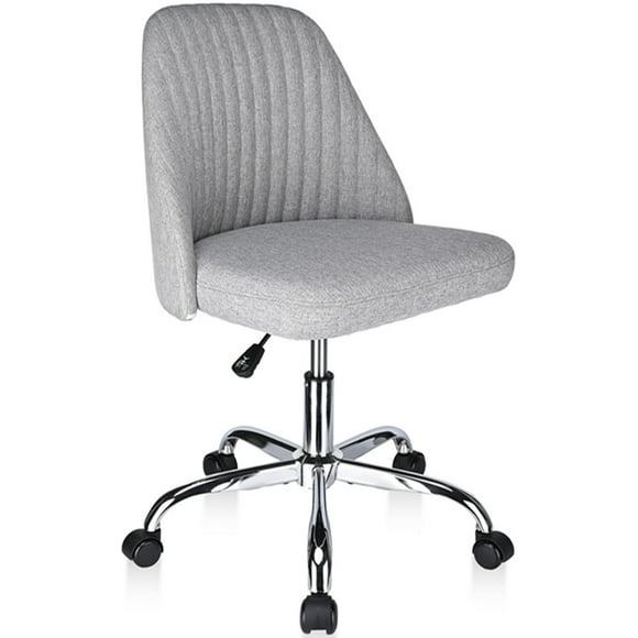 Modern Linen Fabric Office Task Chair, Adjustable Swivel Home Office Desk Chair, Mid-Back Cute Upholstered Armless Computer Chair