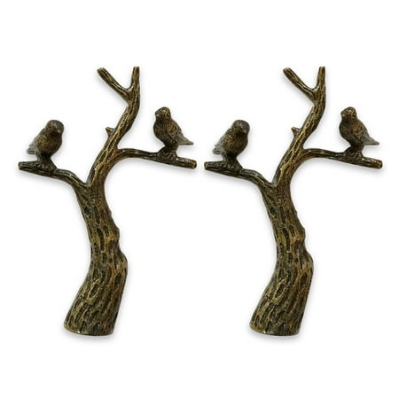 Royal Designs Small Birds in Tree Lamp Finial for Lamp Shade- Antique Brass Set of 2