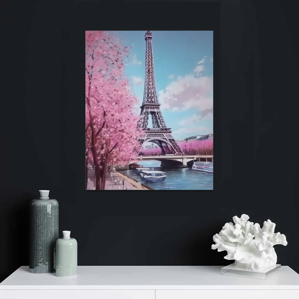 Fenyluxe Paris Eiffel Tower Wall Art Paris Pictures Wall Decor Paris Eiffel Tower Canvas Painting Print Artwork Modern Home Decorations Framed for Living room Bedroom Office 16x20 in/12x16 in