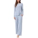 thumbnail image 1 of Conjunto de pijamas INSPIRE CHIC para mujer, con cuello redondo, de manga larga, ropa de dormir suave, PJs de descanso con bolsillo, talla XL, color azul, 1 of 6