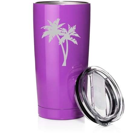 Smooth Body Tumbler Stainless Steel Vacuum Insulated Travel Mug Cup Gift Palm Trees (Purple 20 oz)
