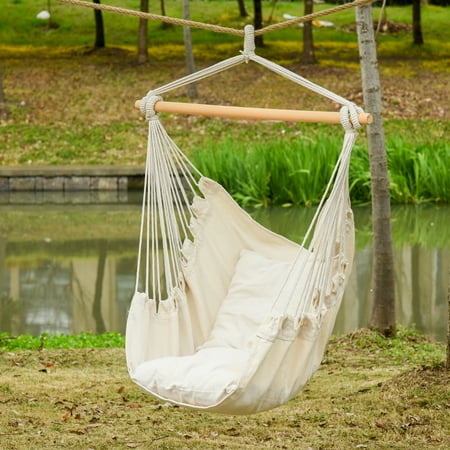 Outsunny Hammock Chair Swing Hanging Macrame Cotton W Two Soft Seat Cushions For Bedroom Indoor Outdoor Ideal Gift Kids Lover Birthday Present White Canada Outsunny Hammock Chair Swing Hanging, One Person Hammock Chair