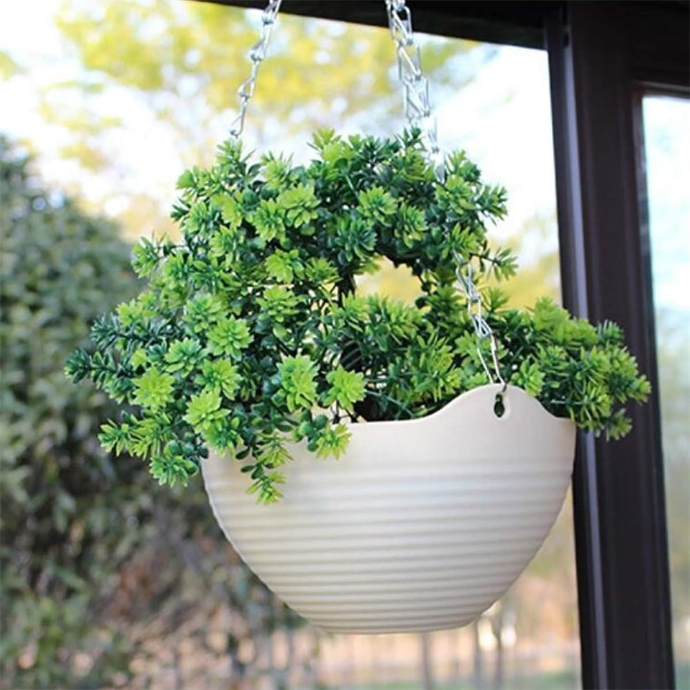 7Pcs Plastic Plant Baskets with Drainer and Hanging Chains,Hanging Flower Plant Pot,Colorful Self-Watering Hanging Planters,Greenery Holder Tray,for Balcony Yard Garden Home