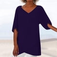 thumbnail image 2 of Lindreshi V Neck T Shirts for Women Fashion Women Casual Short Sleeve V-Neck Cotton Irregular Tops Blouse, 2 of 6