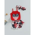 thumbnail image 3 of Bagilaanoe 4th of July Clothes for Newborn Baby Girls Heart Print Sleeveless Romper Tops + Star Shorts + Headband 3M 6M 12M 18M Infant Independence Day Outfits 3pcs Short Pants Set, 3 of 8