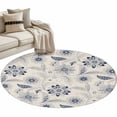 thumbnail image 2 of Round Area Rug 4ft,Ethnic Blue Paisley Flower Pattern Washable Carpet Non-Slip Runner Accent Rugs Indoor Floor Mat for Bedroom Living Room Decor,Floral Leaf on Retro Flax, 2 of 9