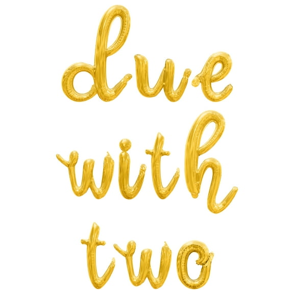Cursive Script Letter Balloons - DUE WITH TWO 16" Inch Alphabet Letters Foil Mylar Balloon Twins Baby Shower Party Banner (Gold)