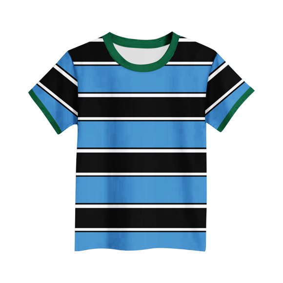 HaiMao T-Shirt pour Garçons à Manches Courtes Uni Classique d'Été Décontracté à Rayures Bleu 9-10 Ans