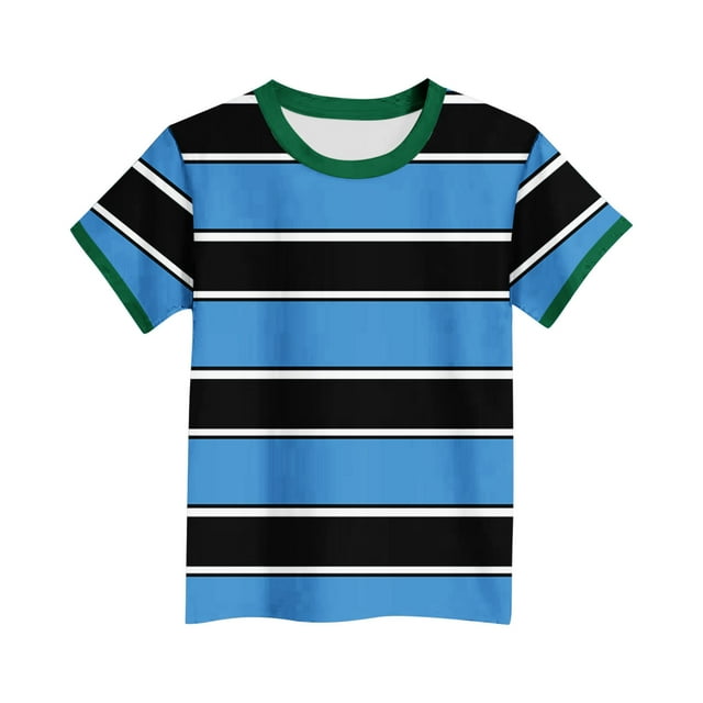 HaiMao T-Shirt pour Garçons à Manches Courtes Uni Classique d'Été Décontracté à Rayures Bleu 14-15 Ans