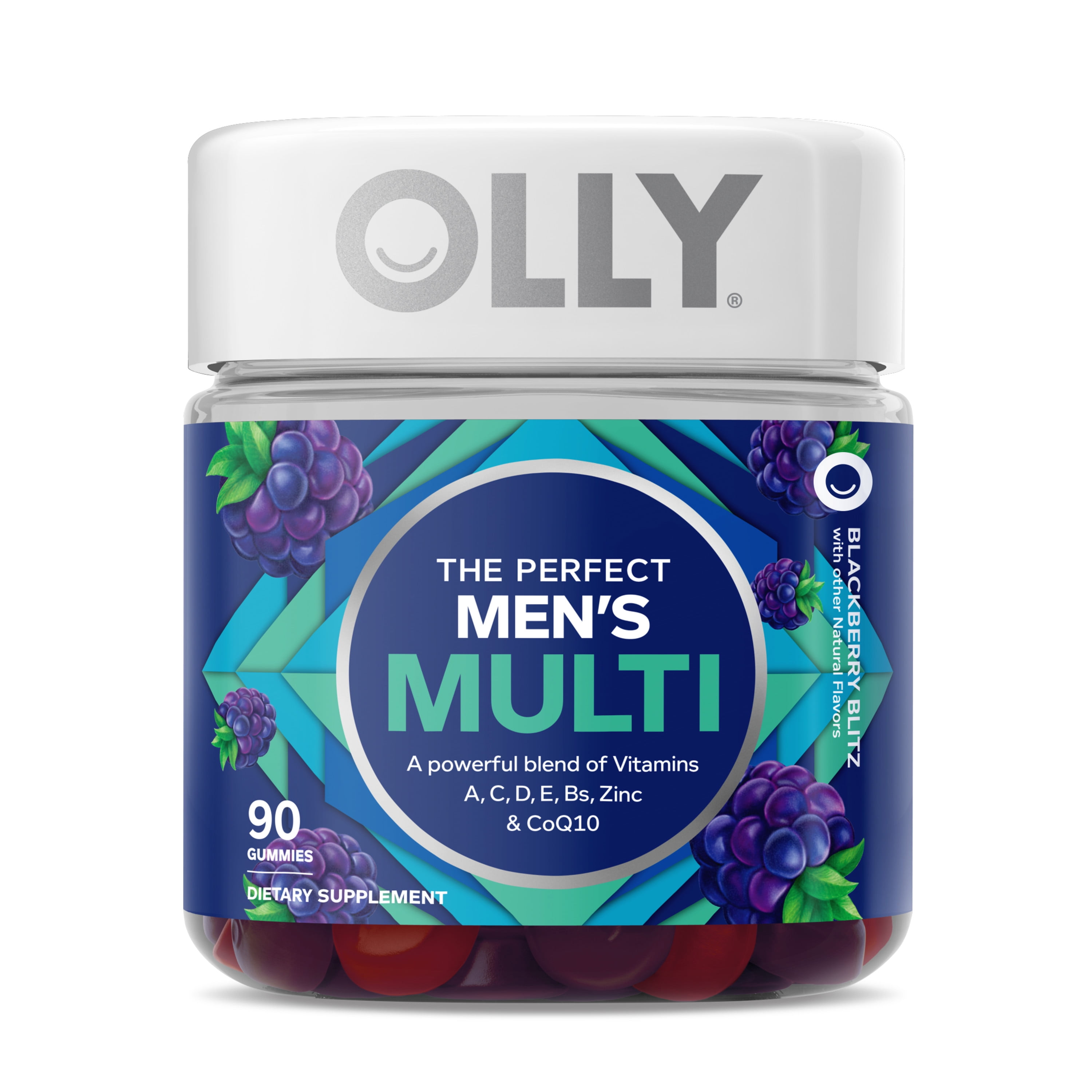 OLLY Men's Multivitamin Gummy, Vitamin A, C, D, B, CoQ10, for Men, Blackberry, 90 Ct