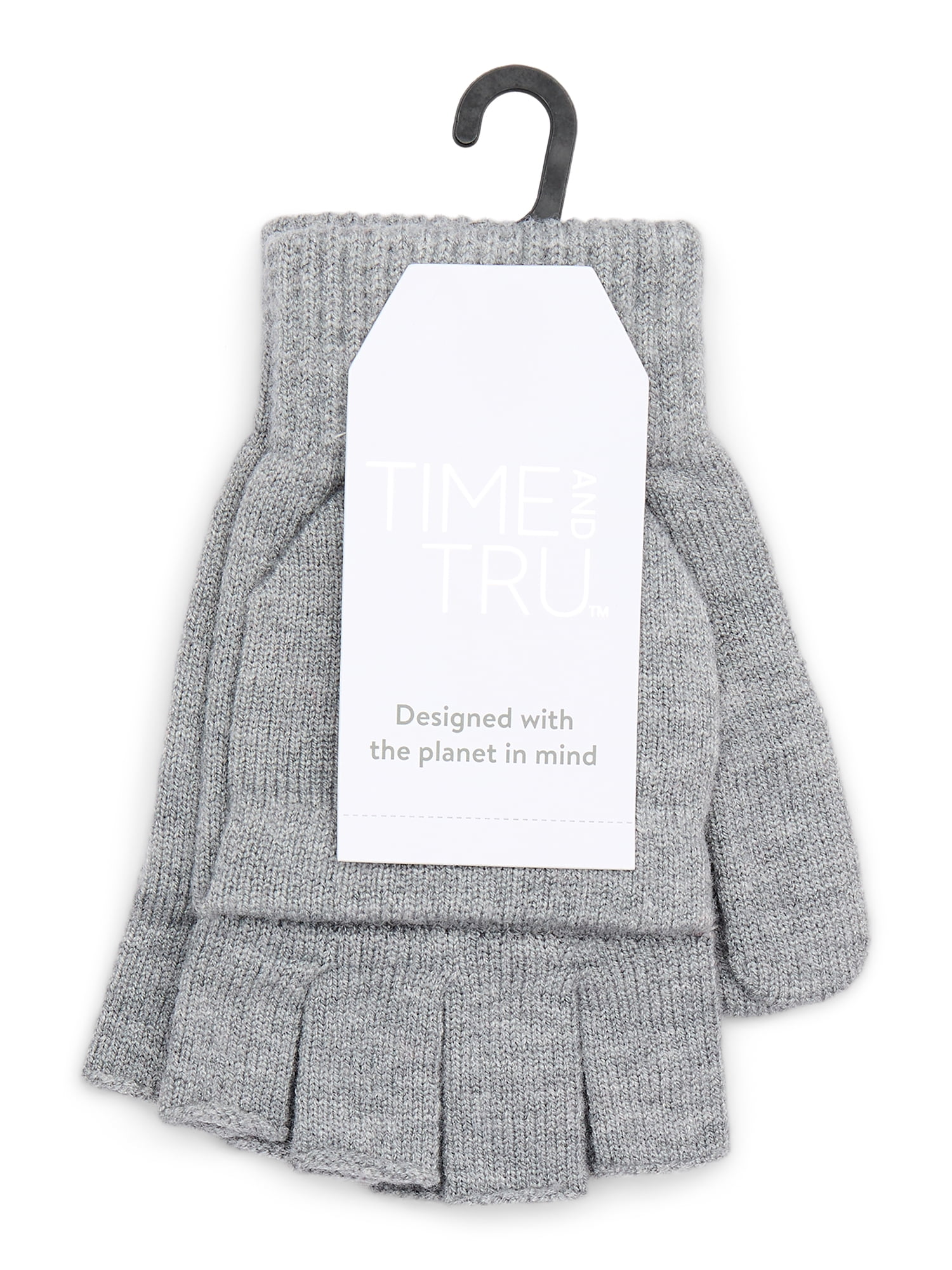 Time and Tru Women's Pop Top Knit Gloves, One Size Fits Most, Medium Grey Heather