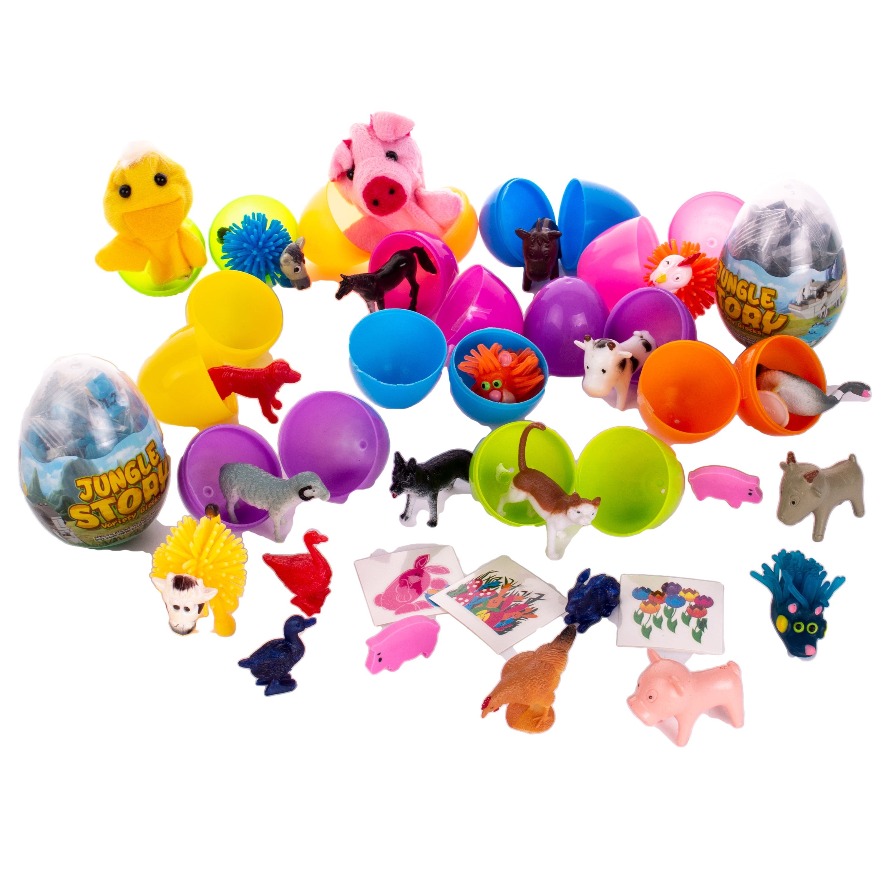 Dinosaur & Vehicle Erasers Easter Basket Stuffers 36 Pcs Pre Filled Easter Eggs with Mixed Puzzle Erasers Including Animal Pencil Erasers Filled Eggs for Kids Easter Eggs Hunt Easter Party Favors 