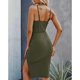 thumbnail image 4 of Vestido con cuello en V de espagueti,Vestido con tirantes finos Vestido con abertura lateral de espagueti en V Vestido calado de espagueti Funcionalidad inteligente, 4 of 6