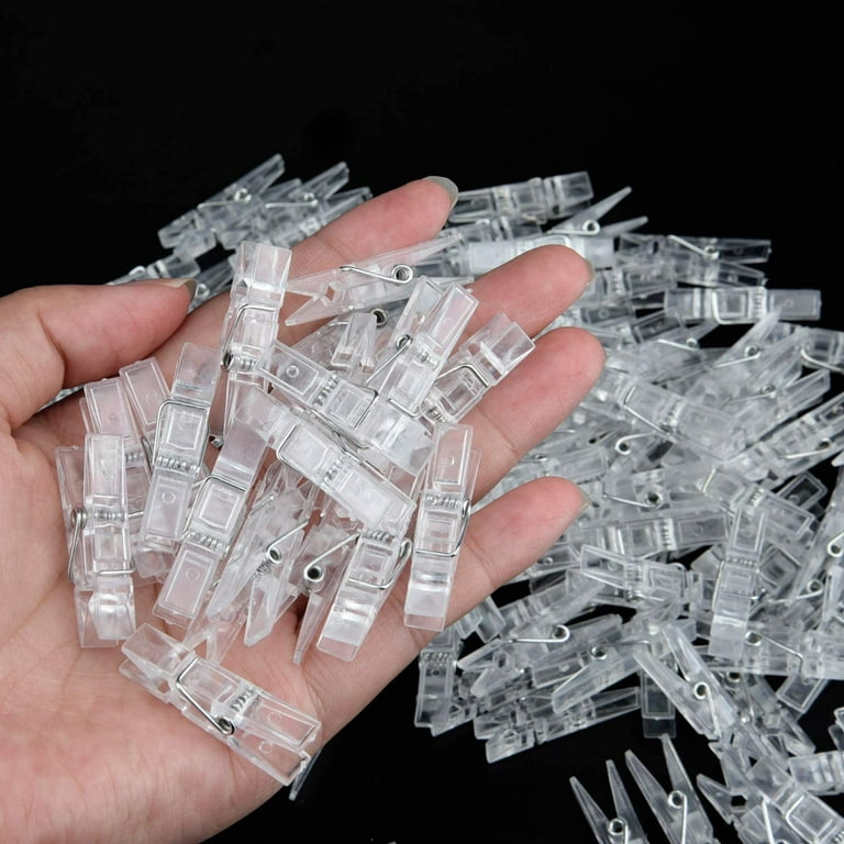 100 Pieces Mini Transparent Plastic Clip Hanging Photo Clips (Clear), Size: 3.5