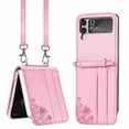 thumbnail image 1 of Funda plegable para Samsung Galaxy Z Flip 3 5g, con correa para el hombro, de cuero, color rosa, 1 of 5