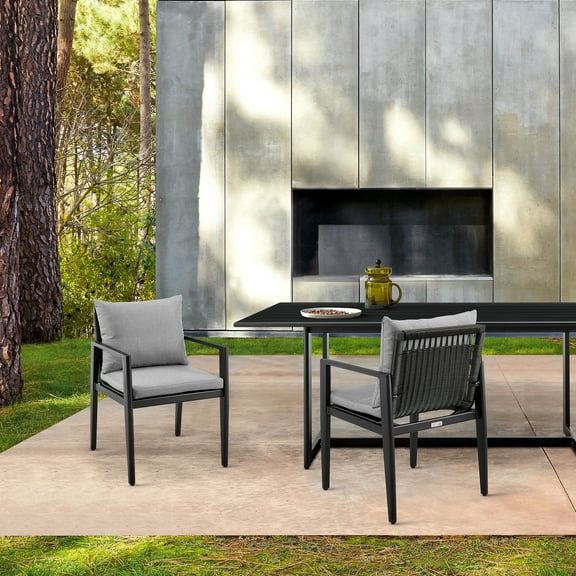 Armen Living Cayman 19" Aluminum Outdoor Dining Chair in Gray (Set of 2)