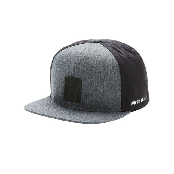 PGA Tour Golf 2-Tone Snap Back Flat Brim Adjustable Hat, Caviar Heather -