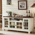 thumbnail image 6 of 60" Farmhouse Buffet Cabinet with Storage, Large Wood Sideboard Cabinet with Glass Doors, Kitchen Coffee Bar Cabinet for Dining Room, White, 6 of 8