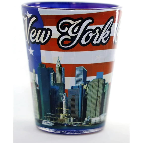 New York Flag Skyline Outside Letters Inside Shot Glass…