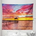 thumbnail image 1 of Beach Tapestry, Sunset Scenery of Wrightsville North Carolina Wooden Pier Romantic, Fabric Wall Hanging Decor for Bedroom Living Room Dorm, 5 Sizes, Burnt Sienna Orange and Brown, by Ambesonne, 1 of 1