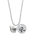 thumbnail image 1 of Delight Jewelry Silvertone Large Yellow Jacket - Mascot Silvertone Script Initial Disc - R - Charm Necklace, 20"+3", 1 of 4