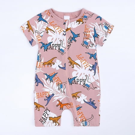 

XMMSWDLA Toddler Girl Clothes Baby Boys Girls Cute Cartoon Animal Pattern Short Sleeve Double Zipper Romper Jumpsuit Deals Clearance