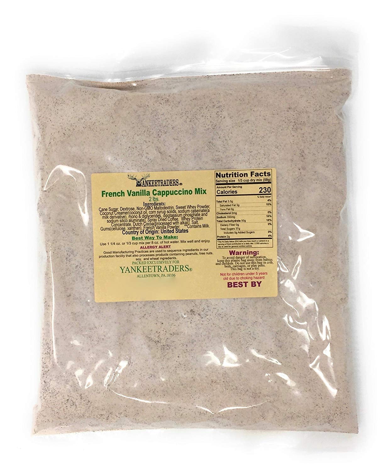 YANKEETRADERS Instant French Vanilla Cappuccino Mix, 2 Lb (Make Hot, Iced or Frozen)