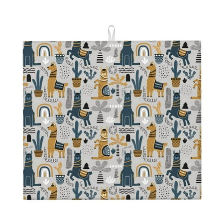 

Lukts Llama and Cactus1 Print Ultra Water Dish Drying Mat Slip Resistant Pad for Sink Dishes or Under Rack Kitchen Counter Accessories