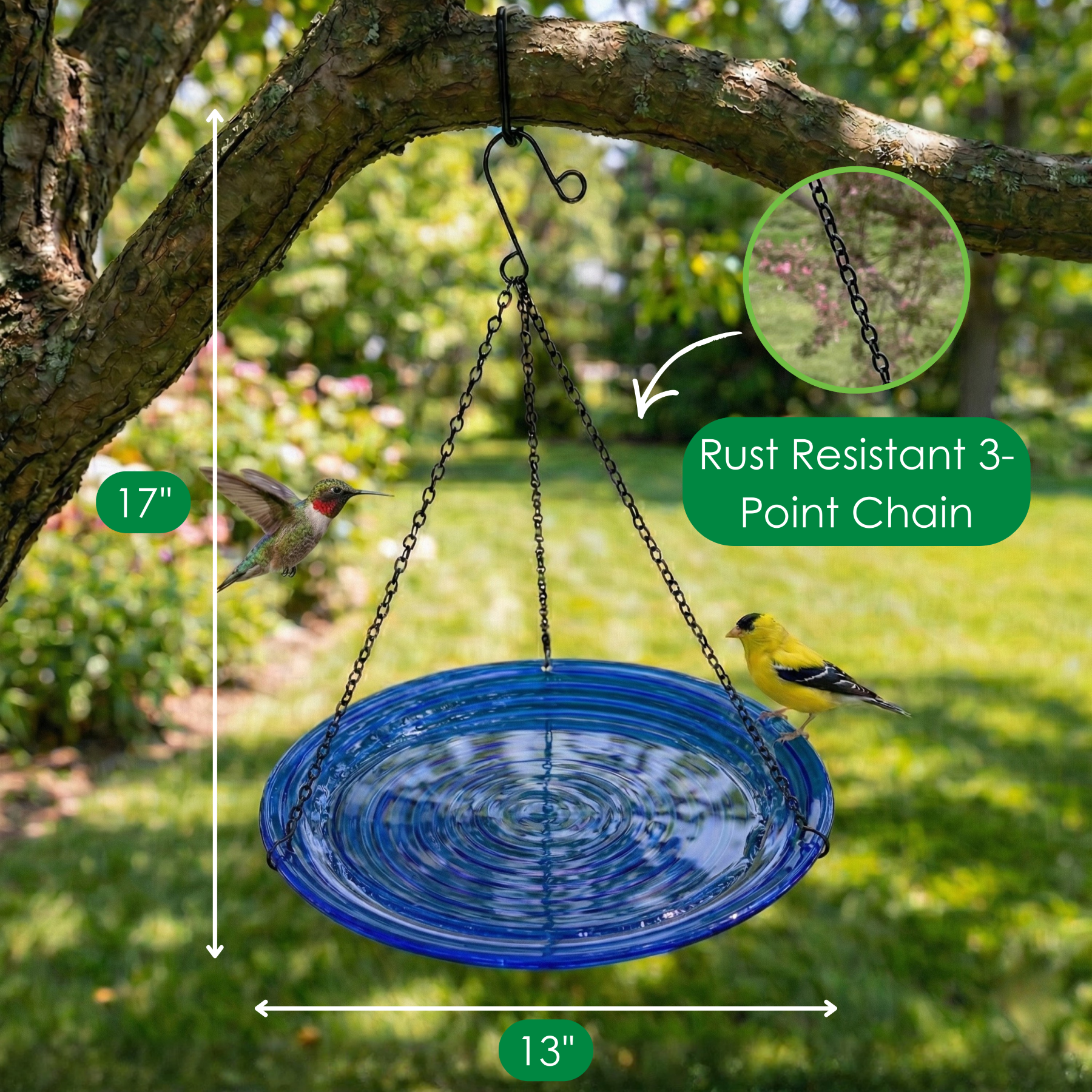Songbird Essentials Bird Bath Ceramic Hanging Birdbath Cobalt Blue