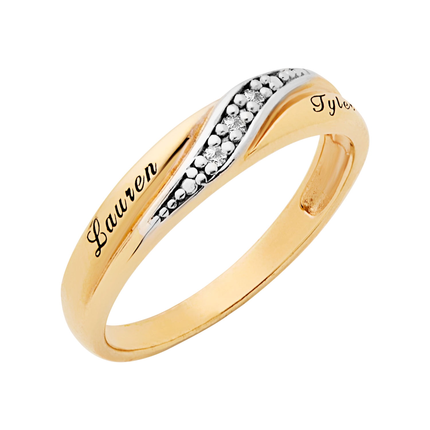 Vow & Forever Personalized Planet Bridal 14K Gold over Sterling Silver Ladies Diamond Accent Engraved Wedding Band ,Women's