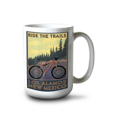 

15 fl oz Ceramic Mug Los Alamos New Mexico Mountain Bike Scene Dishwasher & Microwave Safe