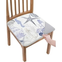 Chair Covers, Blue Summer Beach Seat Protectors for Dining Room Chairs, 6 Pack - Ocean Nautical Seashell Starfish, Stretch Fit, Washable, Anti Slip, Polyester