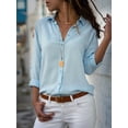 thumbnail image 6 of Women Lapel Button Down Chiffon Shirts Solid Color Office Blouse Casual Long Sleeve Tops Light Blue M, 6 of 8