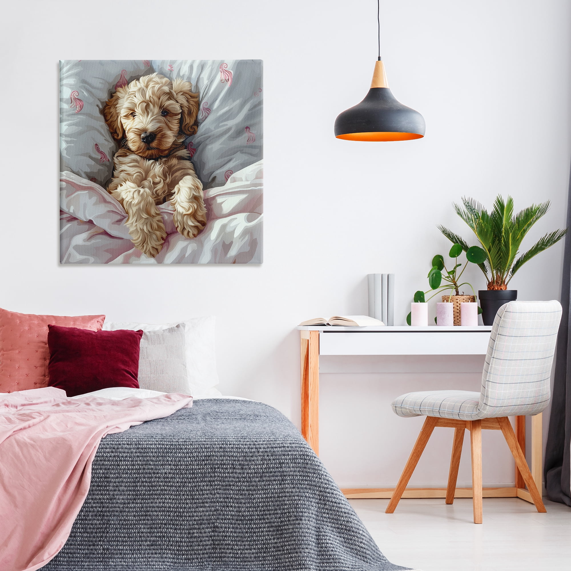 Stupell Industries Nap Time Cuddling Labradoodle Animals Painting Wrapped Canvas Art Print Wall Art, 36 x 36