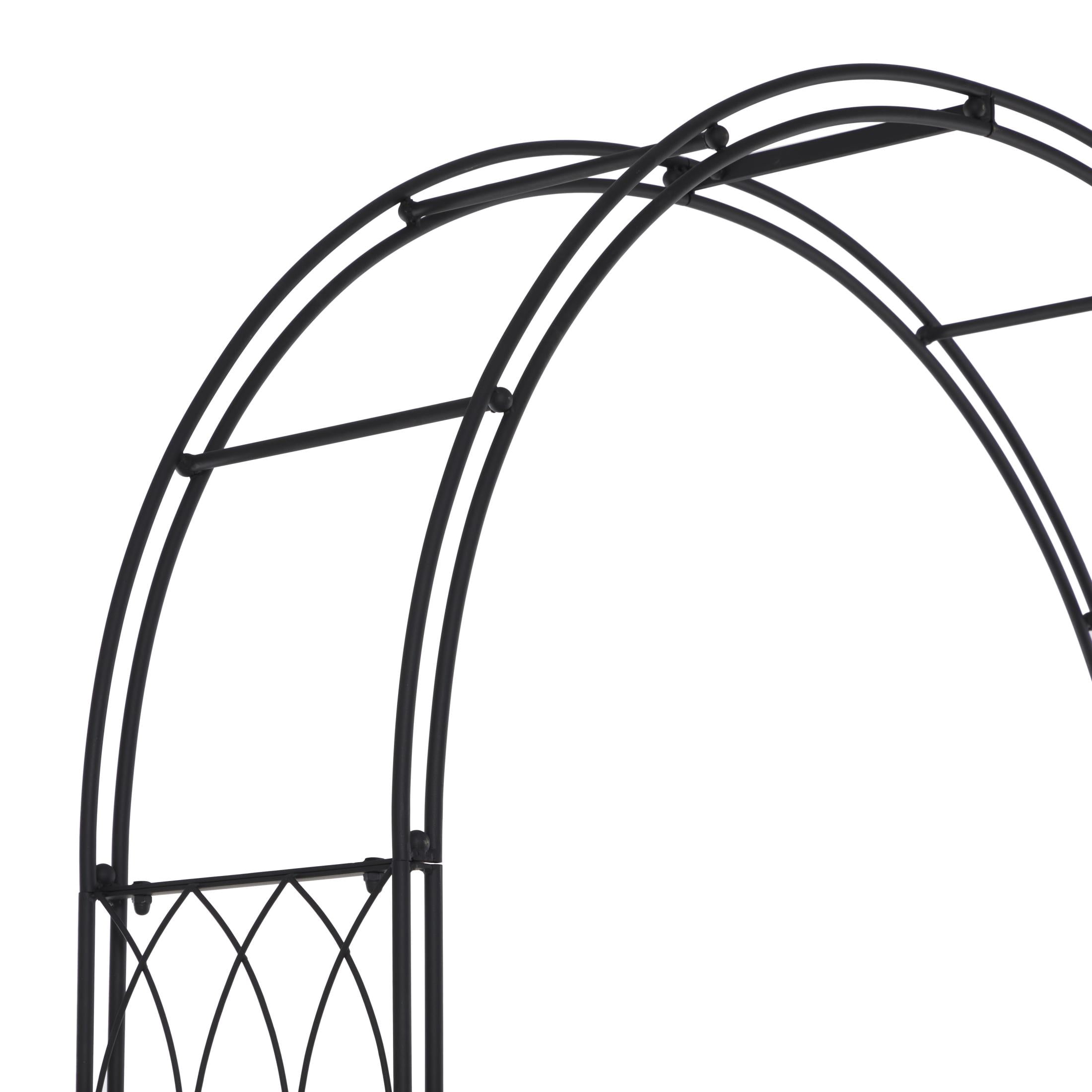 DecMode 86" Indoor Outdoor Arched Gate Black Metal Garden Arbor with Lattice Work Sides
