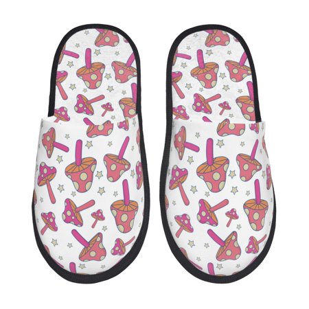 Balery Purple Mushroom Slient Indoor Furry Fleece Comfort House Shoes Soft Non-Slip Home Shoes Cotton slippers House Slippers-- Large