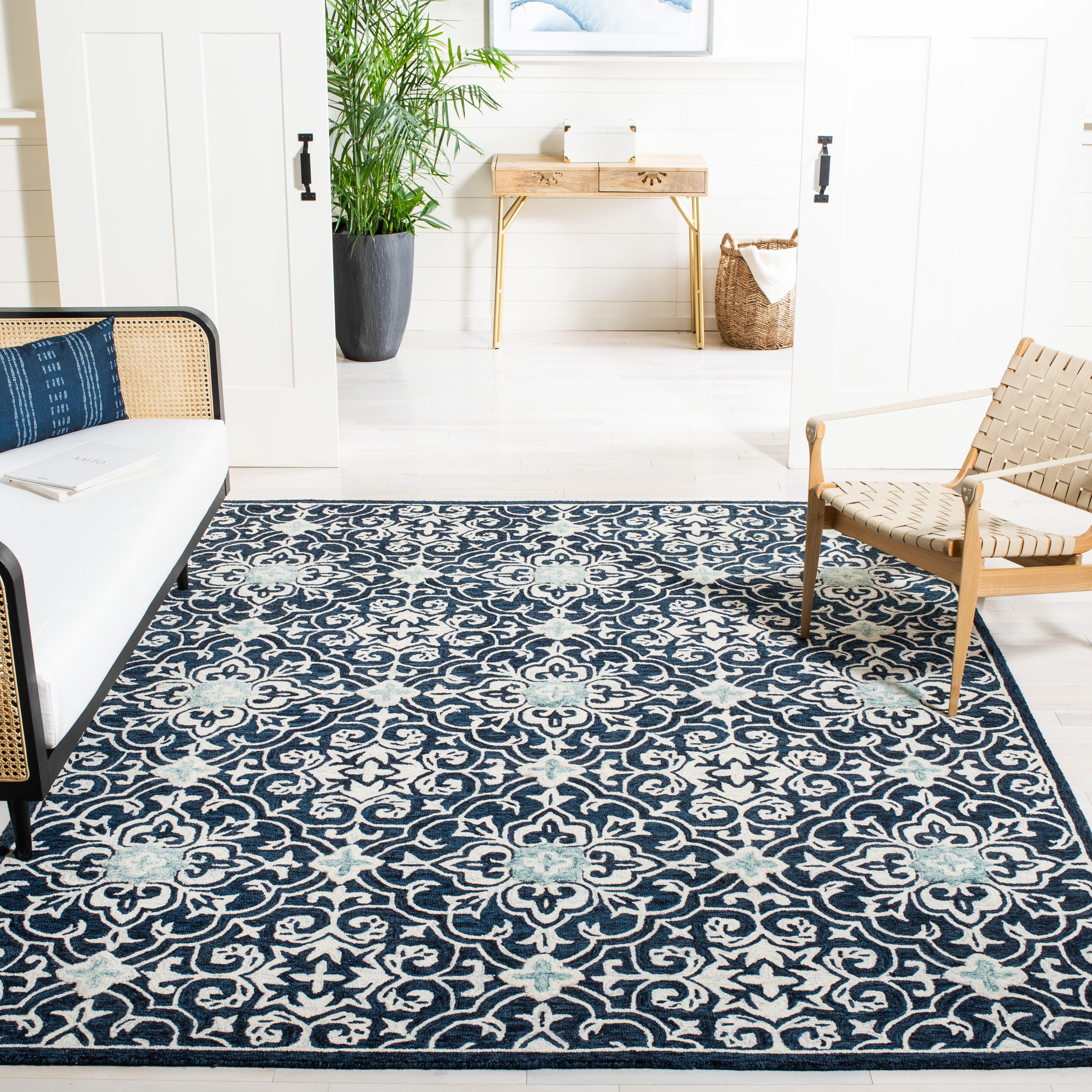 SAFAVIEH Roslyn Aleta Geometric Area Rug, Navy/Light Blue, 9' x 12'