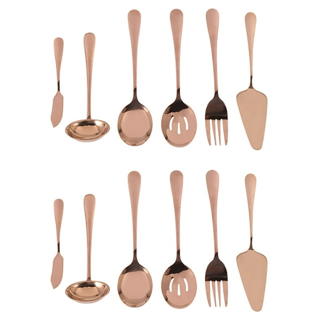 Juego de Cubiertos de 12 Piezas para Servir Cubiertos, Juego de Utensilios para Servir, Incluye Servidor para Pasteles, Cuchara Ranurada para Servir Oro Rosa