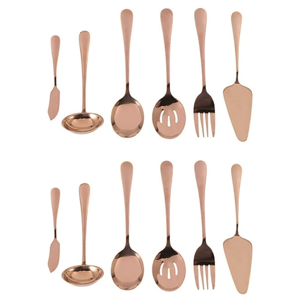 Juego de Cubiertos de 12 Piezas para Servir Cubiertos, Juego de Utensilios para Servir, Incluye Servidor para Pasteles, Cuchara Ranurada para Servir Oro Rosa